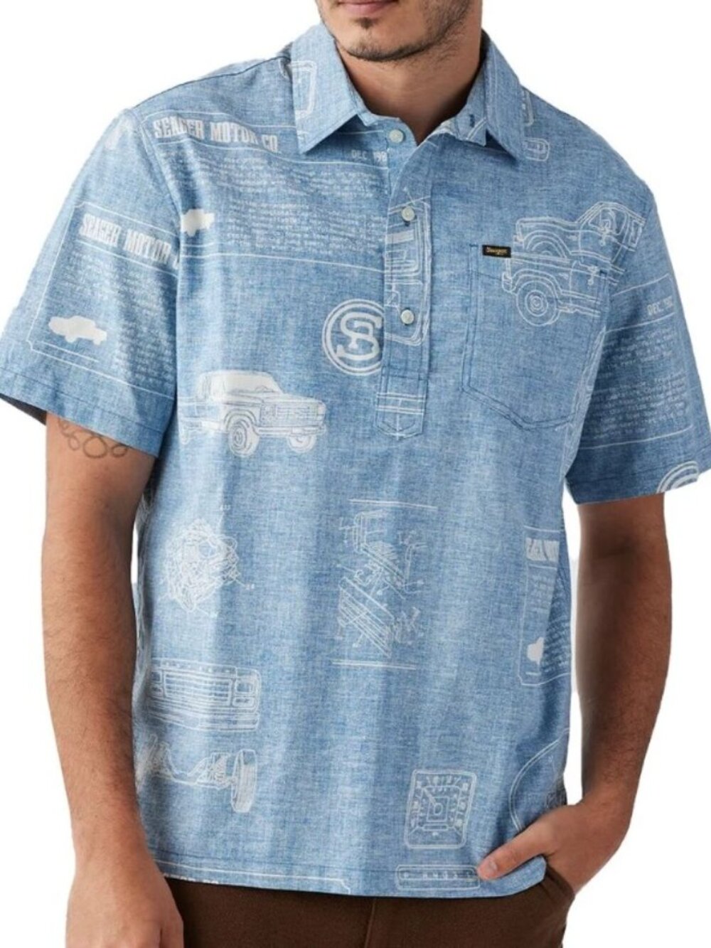 Seager Schooner 3/4 Button-Up Shirt Men's Blue Size Medium Classic Hawaiian